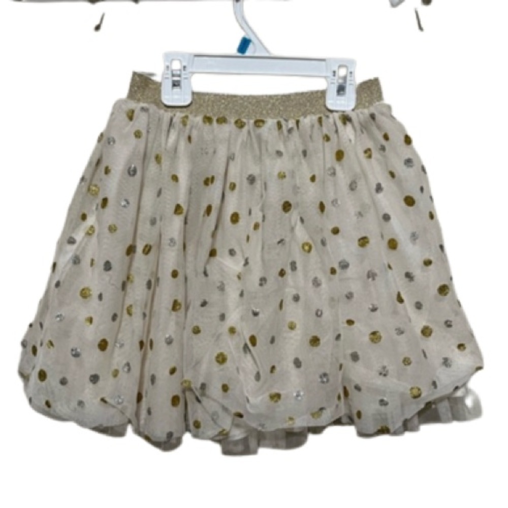 H&M Girls Gold and White Glitter Polka Dot Elastic Waist Tutu Size 7-8Y